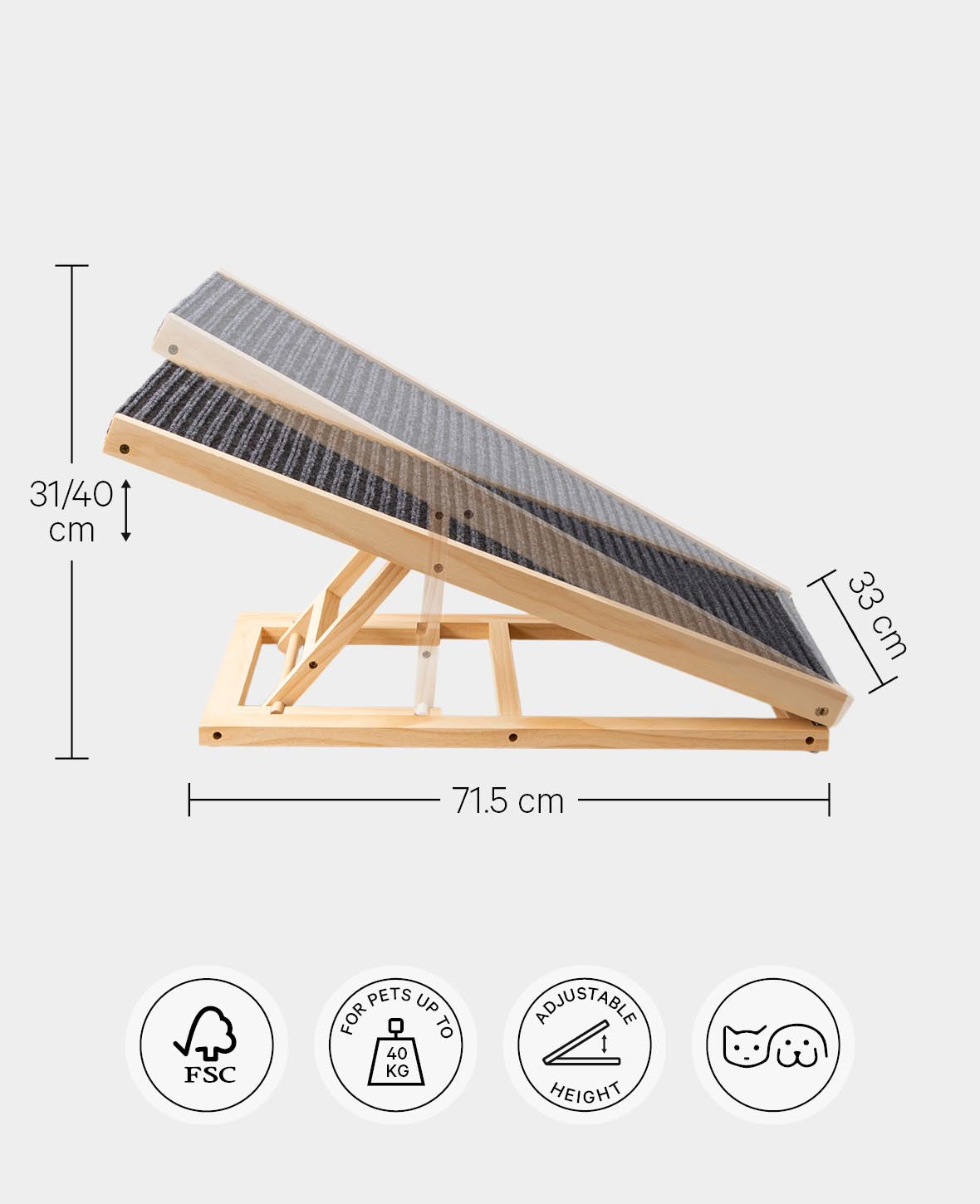 Zusammenklappbare, höhenverstellbare Holzrampe für Haustiere