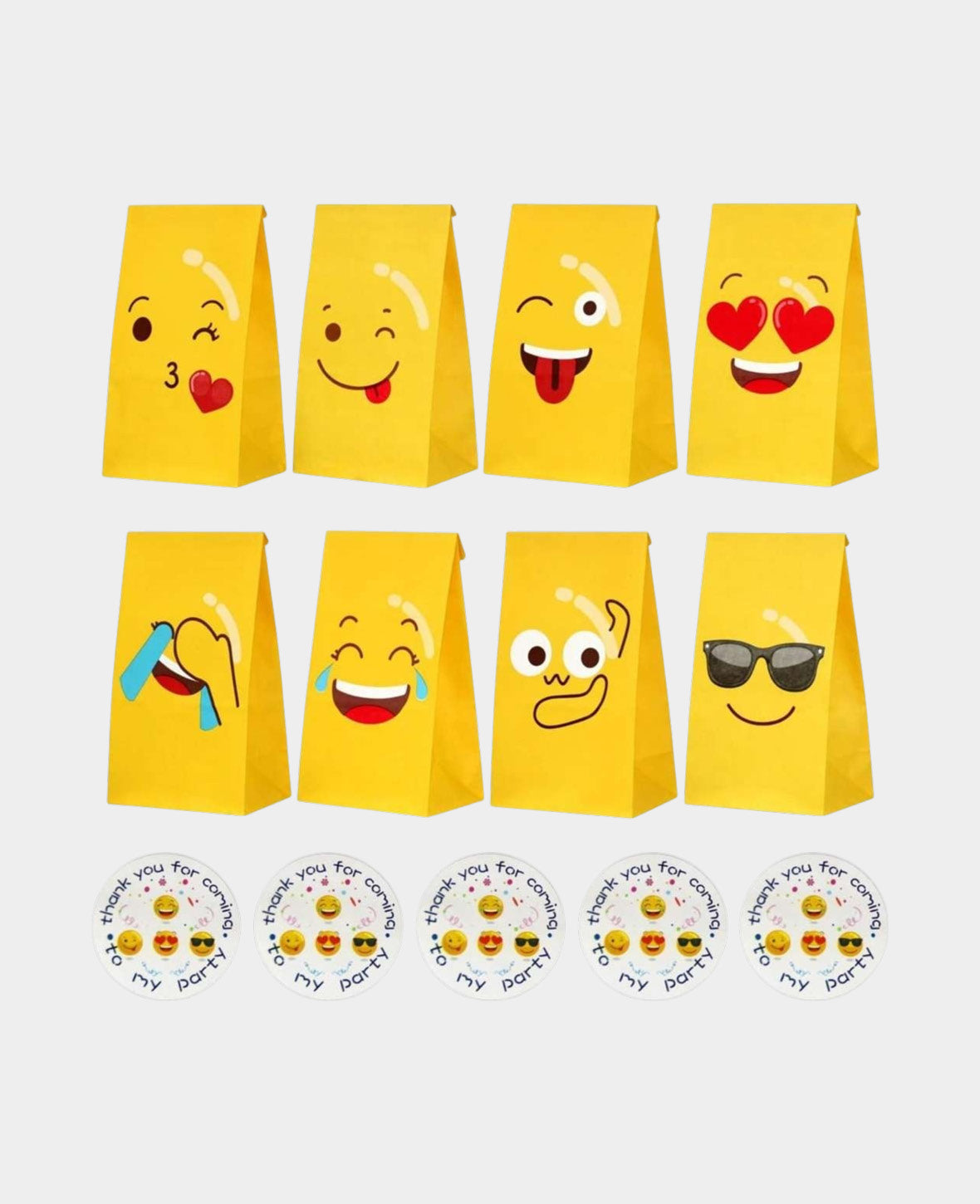 Sacs cadeaux en papier kraft avec autocollants - Emoji, 12x22.5cm, lot de 48.