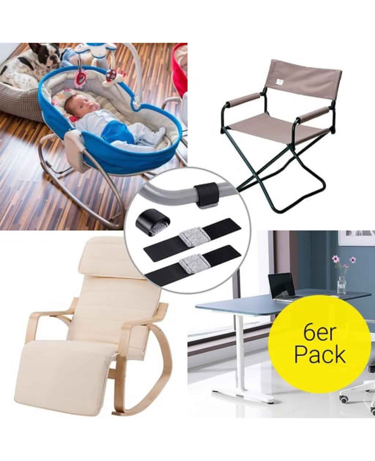 (6er Set) Möbel Filzgleiter mit Klettverschluss Boden Schoner Pad
