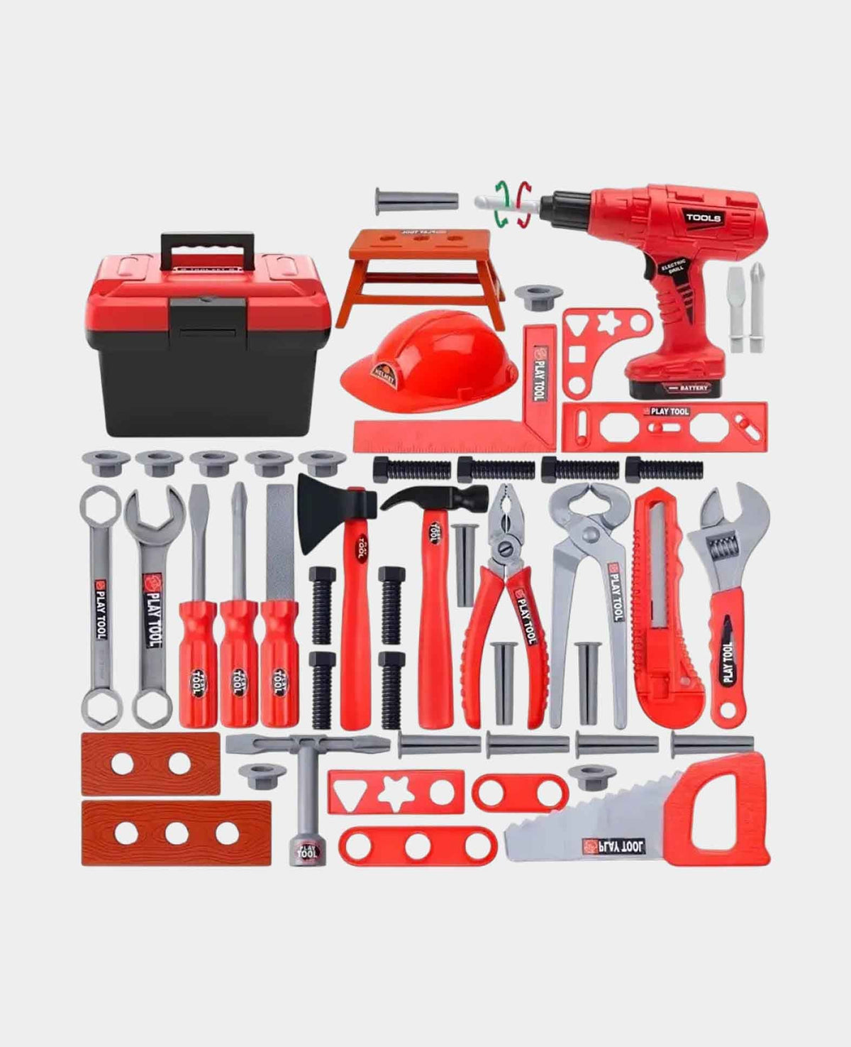 Kinder Spielzeug Werkzeug Koffer Handwerker Tool Zubehör - Rot, 55-tlg.