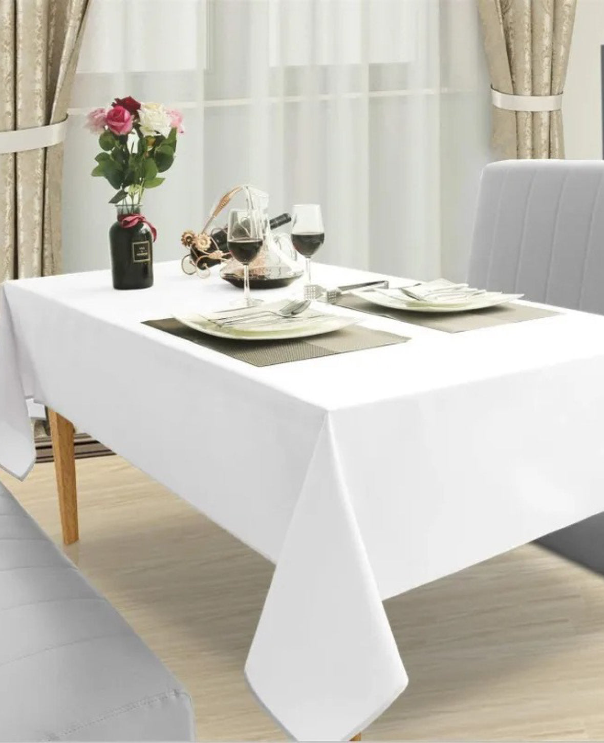 (140x260cm) Nappe en tissu pour salle à manger, décoration de maison, nappe unie