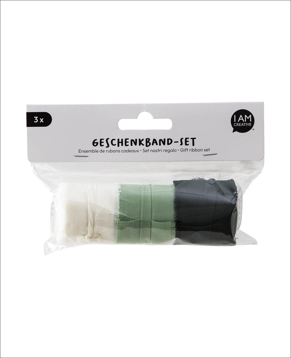(3er) 4cmx5m Chiffon Geschenkband Deko – Grün/Weiss