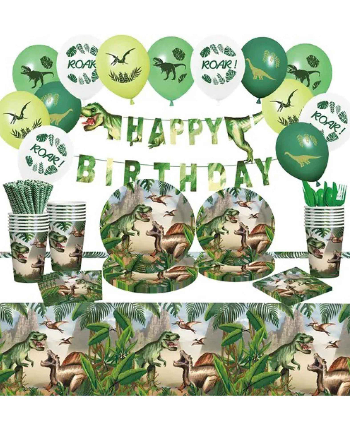 Happy Birthday Kinder Party Tisch Deko Einweg - Dinosaurier, 94-tlg.
