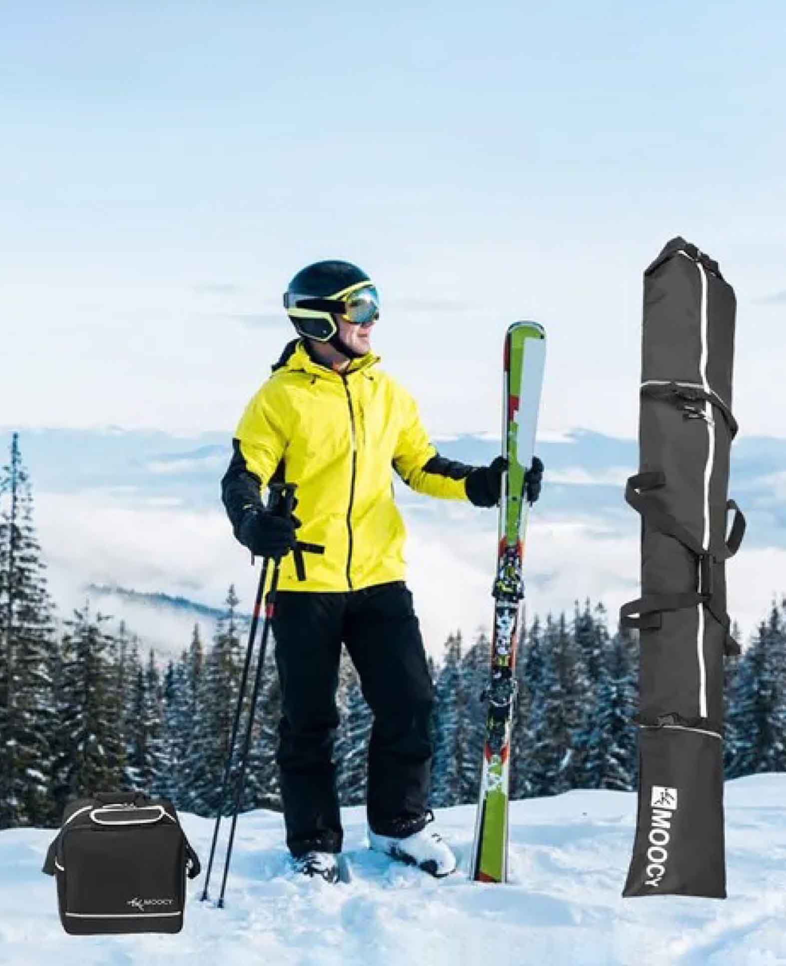 (2-tlg. Set) Ski Transporttasche Skischuh Aufbewahrung - Schwarz