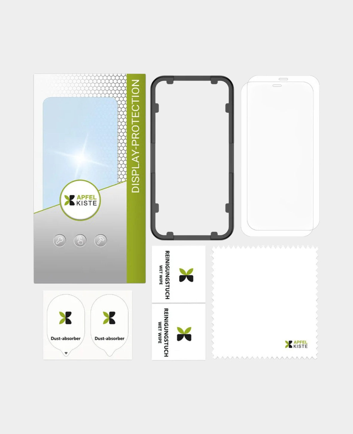 Apfelkiste - (Set of 2) iPhone 15 Plus Tempered Glass Screen Protector + Mounting Frame