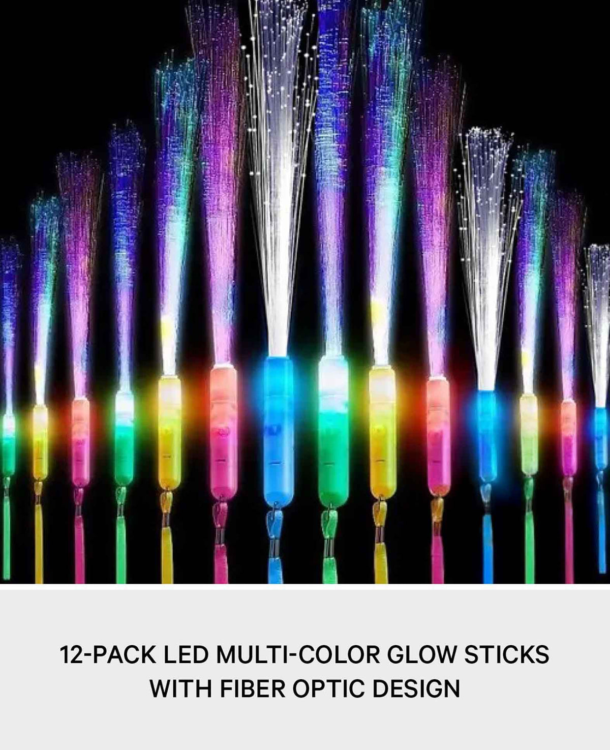(12er) LED Glasfaser Leuchtstab Party Glow – Bunt