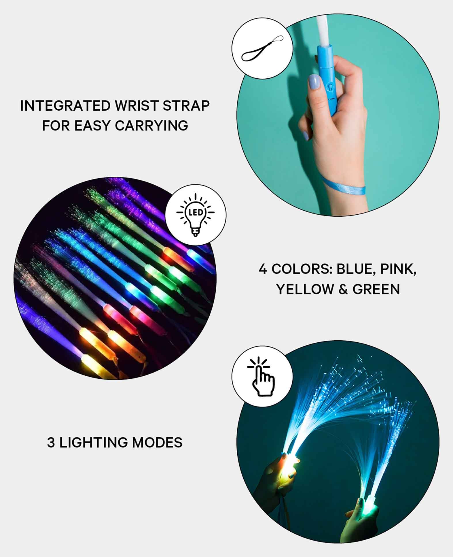 (12er) LED Glasfaser Leuchtstab Party Glow – Bunt