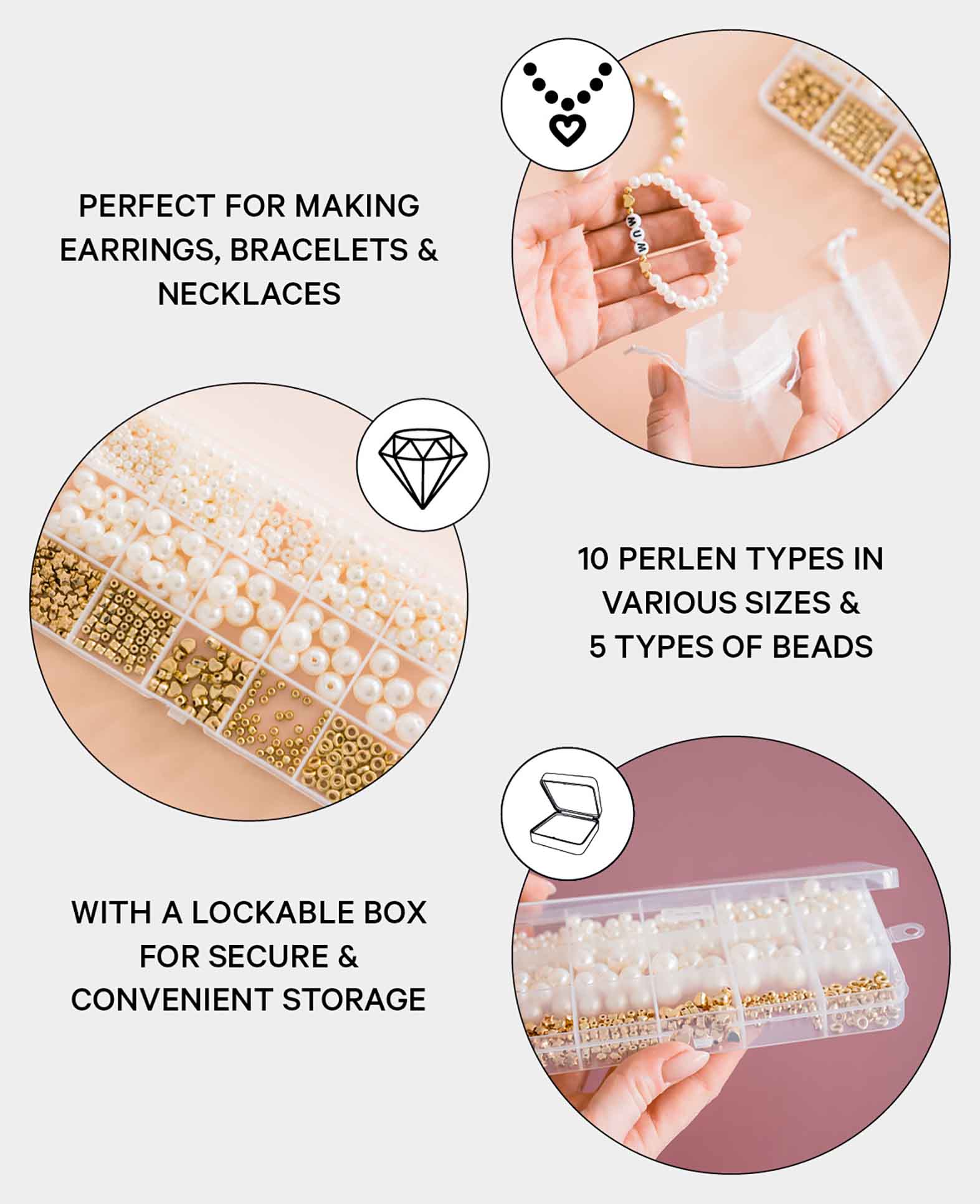 (720tlg.) Perlen DIY Schmuck Bastelset – Gold/Weiss