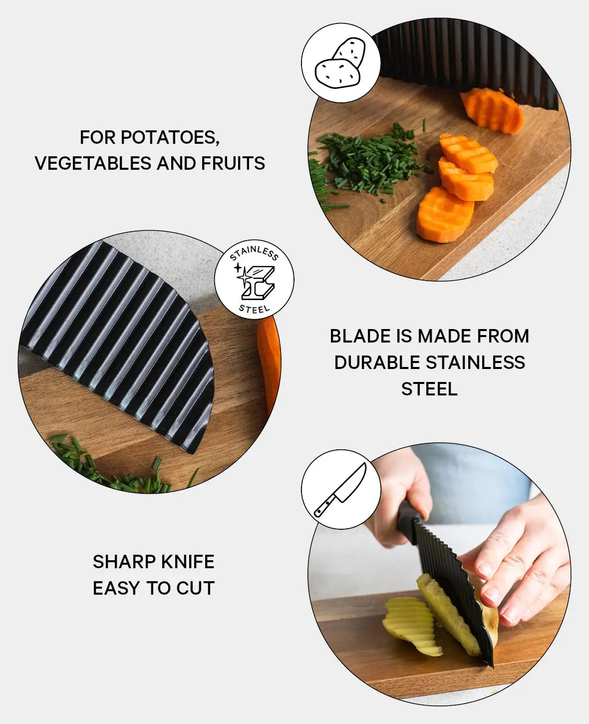 (29cm) Stainless Steel Wavy Knife, Multifunctional Crinkle Cutter for Fries /