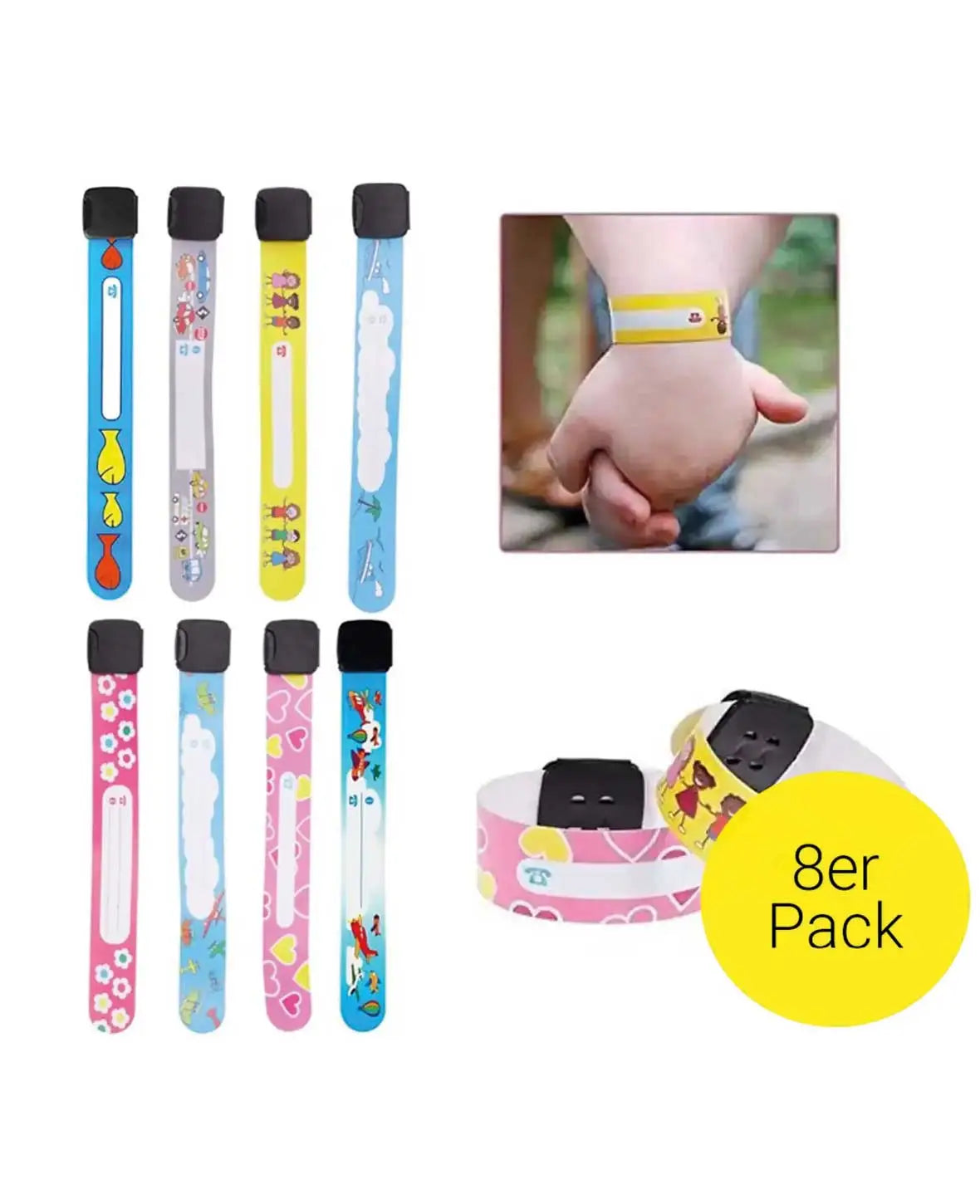 (Lot de 8) Bracelets d'identification d'urgence pour enfants – Réutilisables