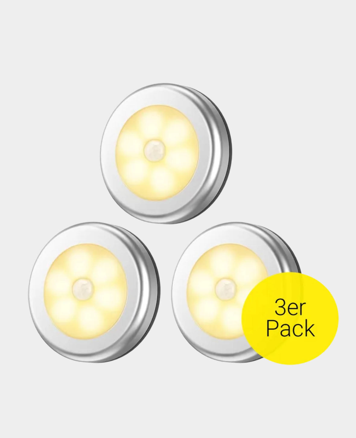 Magnetisches, kabelloses LED Nachtlicht mit Bewegungssensor, Warmweiss, 3 Stk.