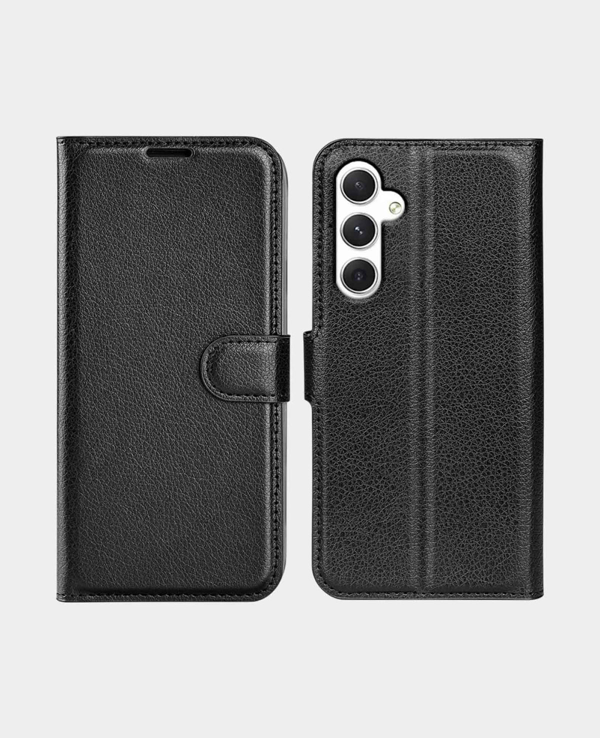 Samsung Galaxy S24 Leder Tasche Flip Cover Litchi Look - Schwarz