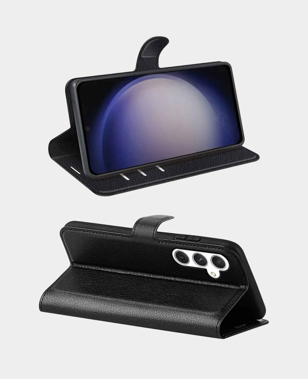 Samsung Galaxy S24 Leder Tasche Flip Cover Litchi Look - Schwarz