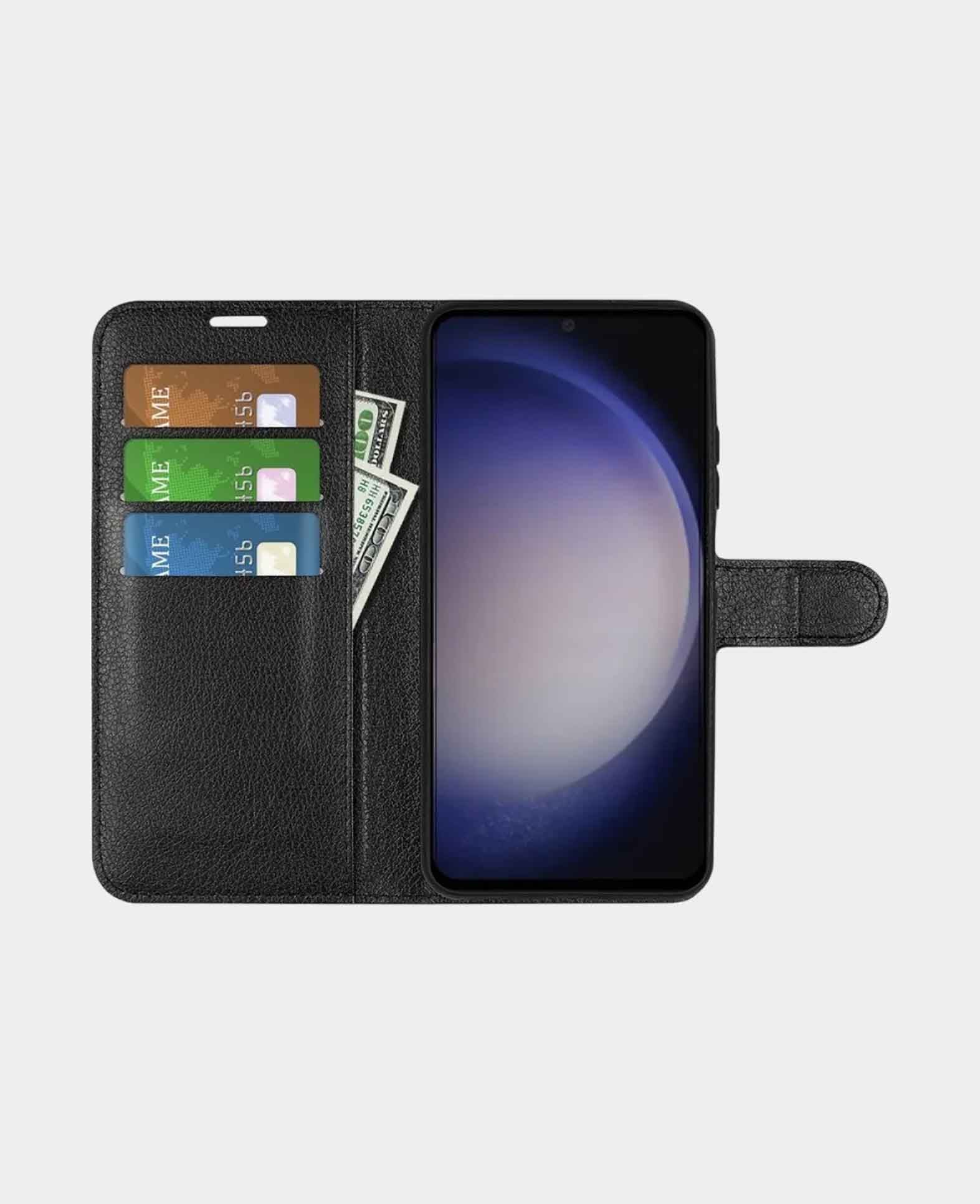 Samsung Galaxy S24 Leder Tasche Flip Cover Litchi Look - Schwarz