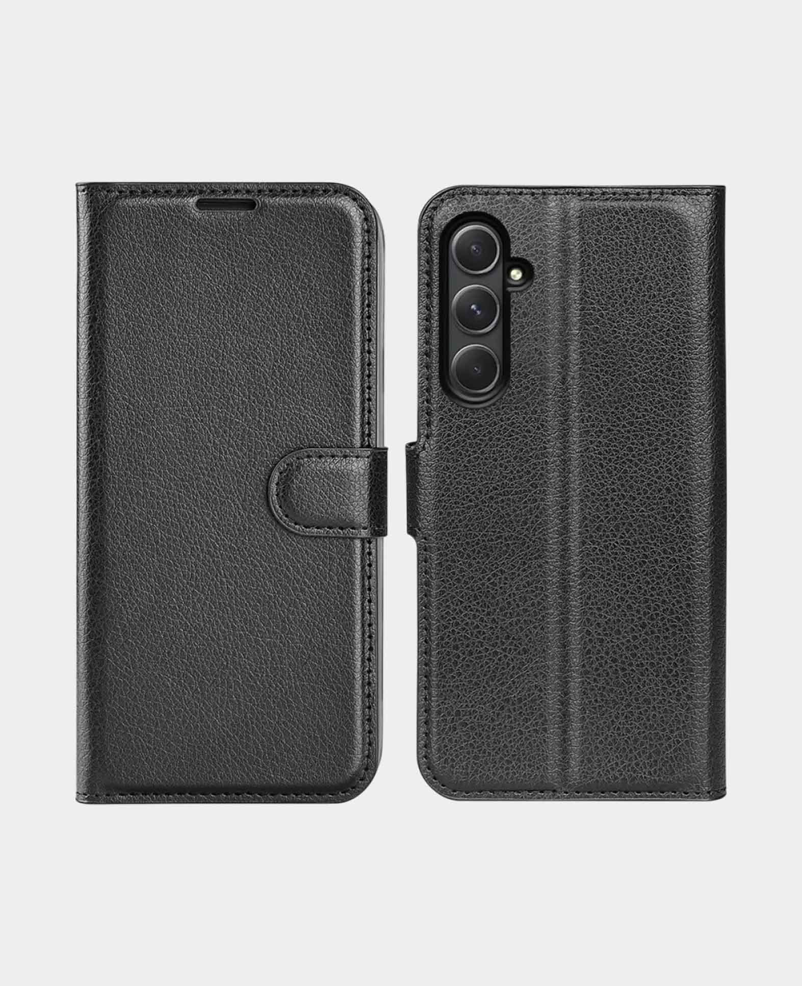 Samsung Galaxy A55 Leather Case Flip Cover Litchi Look - Black