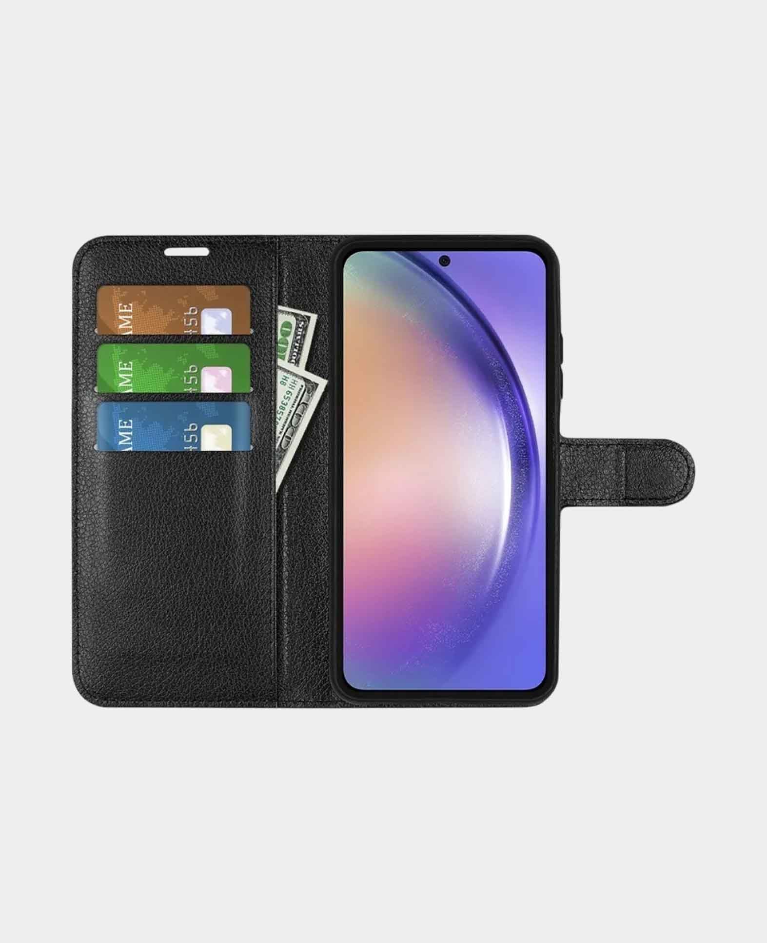 Samsung Galaxy A55 Leather Case Flip Cover Litchi Look - Black