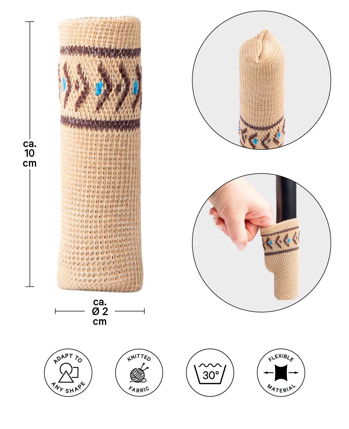 (4er Set) Stoff Stuhlbein Stulpen Schutz – Hellbraun mit Muster