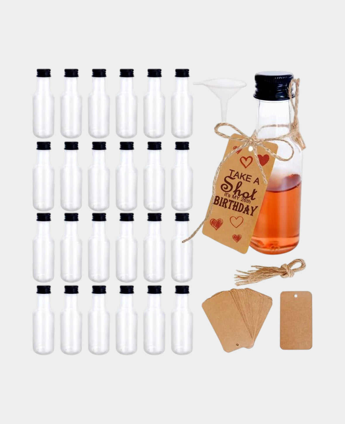 Mini Shot Bottles, Reusable, 50 ml, Clear, Set of 24