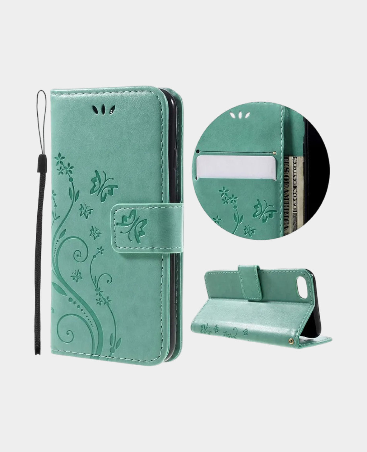 iPhone SE (2022/2020) / 8 / 7 Leather Case with Card Slot + Hand Strap