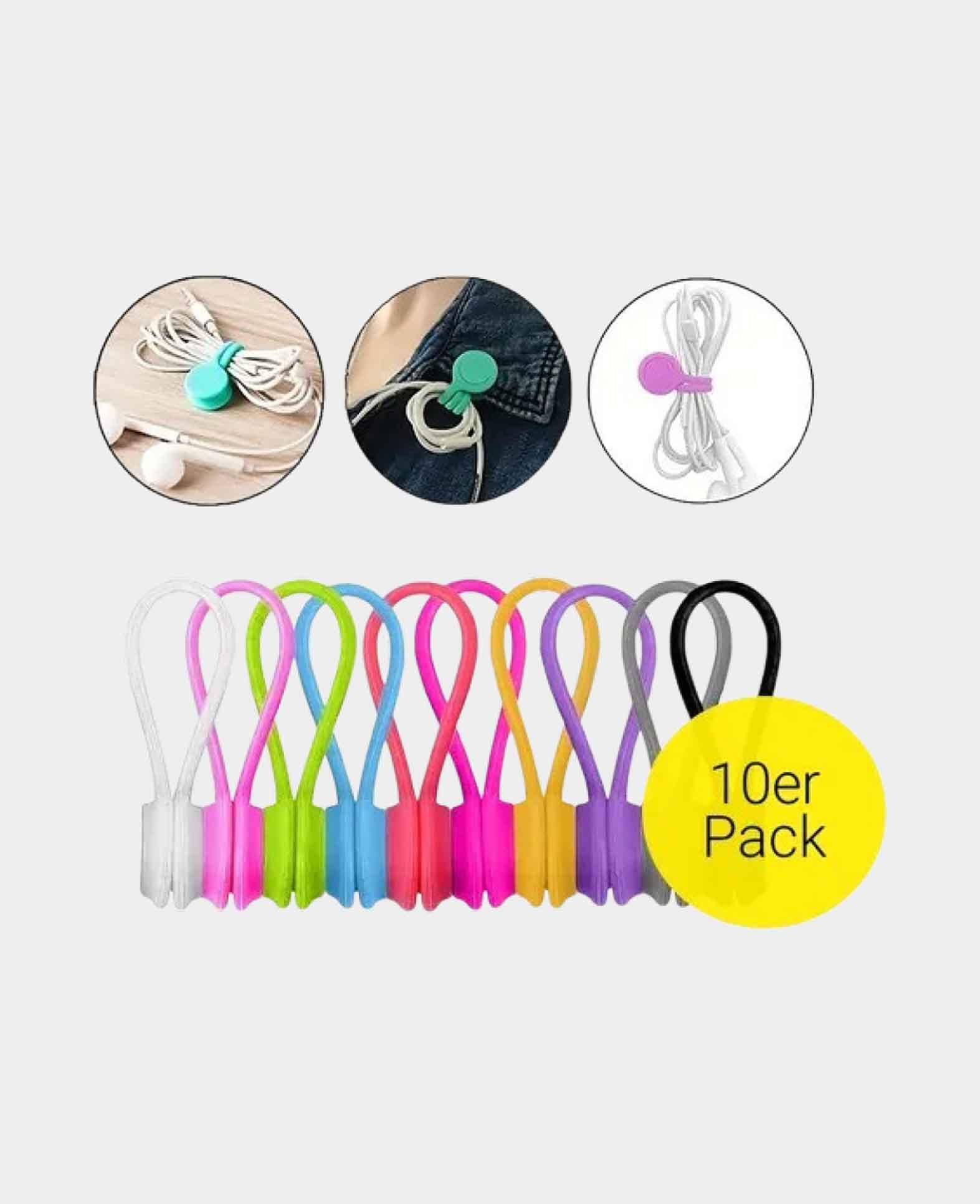 (Set of 10) Magnetic Silicone Cable Organizer Clips Cable Holder - Colorful