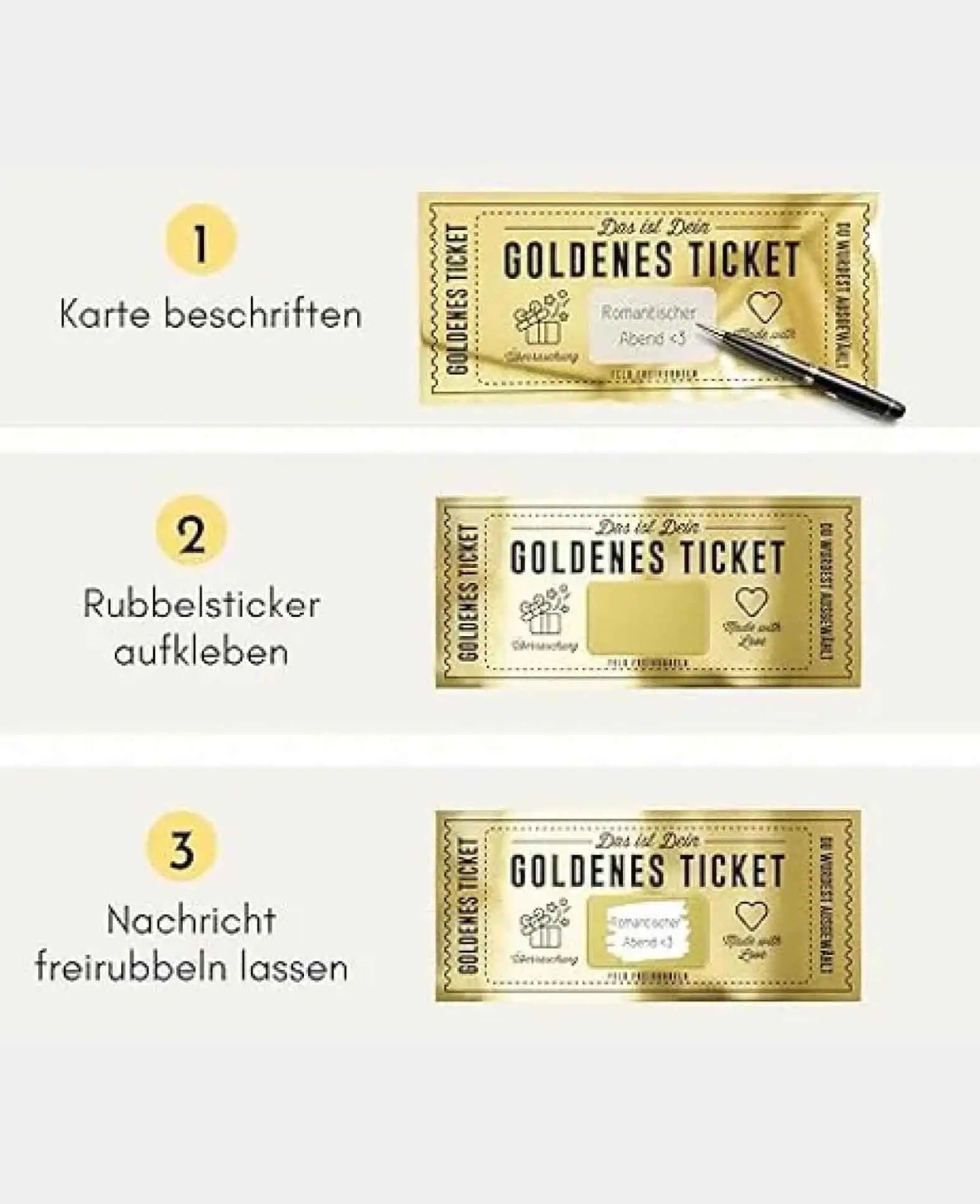 Golden Ticket Scratch Card for Writing incl. Envelope - Gold