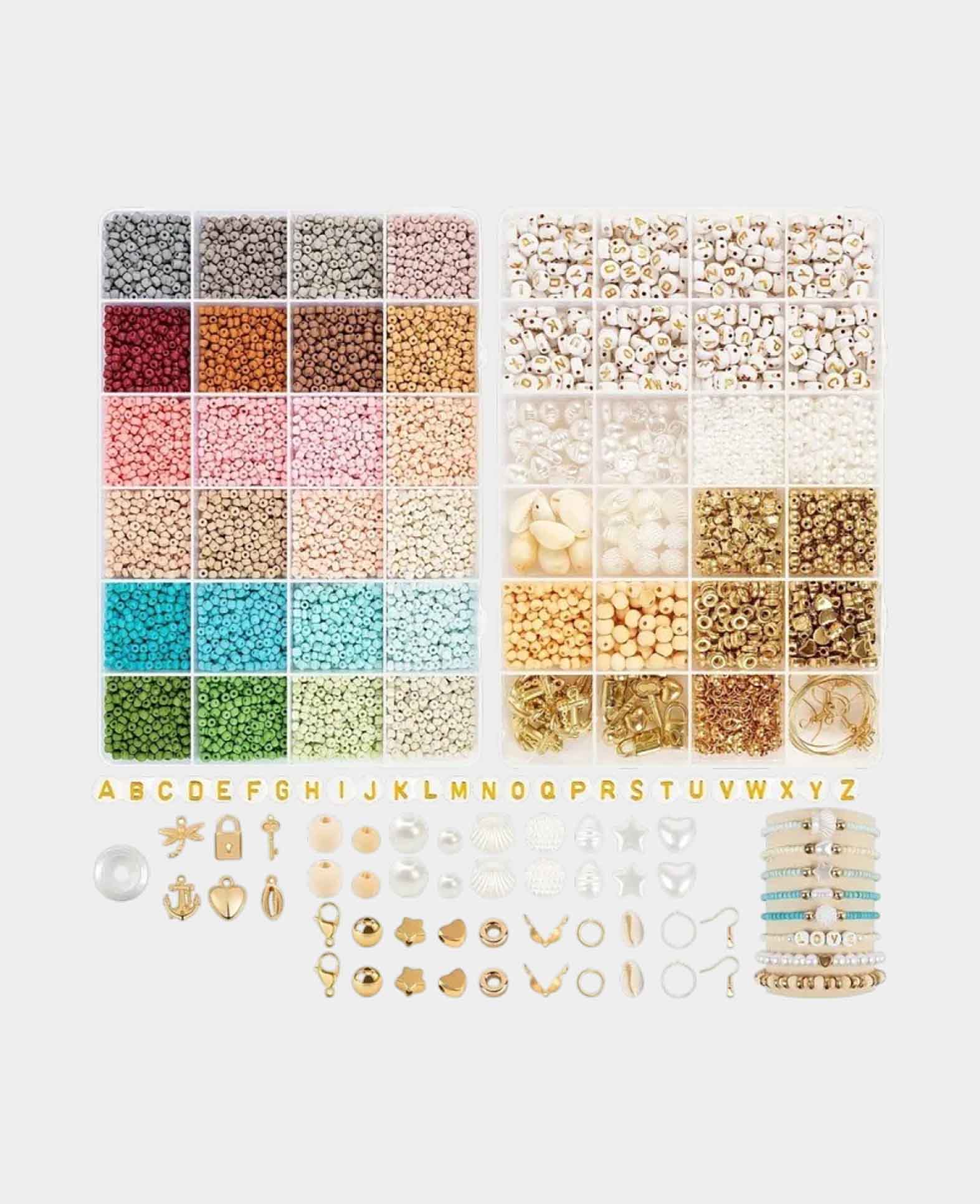 Mini Perlen Schmuck Set inkl. Nylonband für Armband / Kette - Bunt, 1200-tlg