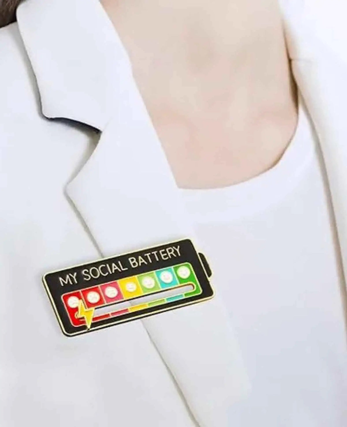 (Set of 2) My Social Battery Pin Brooch Clothes Lapel Pin Badge - Black / White