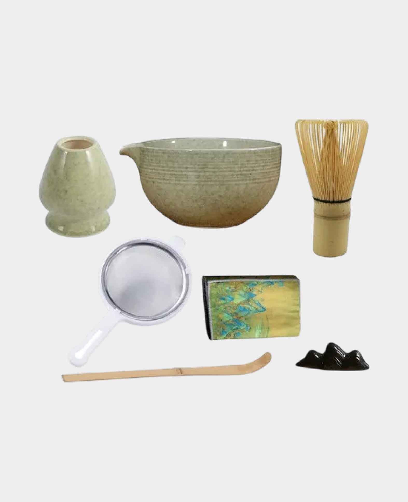 Keramik Matcha Tee Kit Japanisches Teezeremonie Zubehör - Grün, 7-tlg. Set