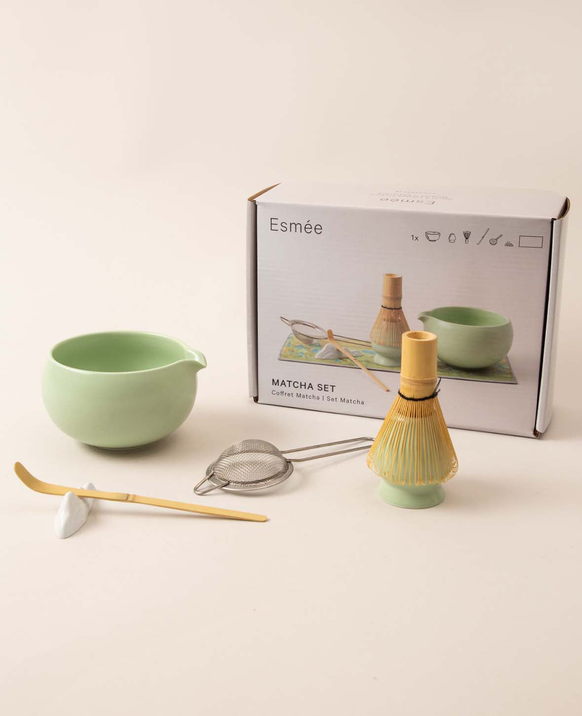 (Lot de 7) Kit de cérémonie du thé japonais en céramique Matcha