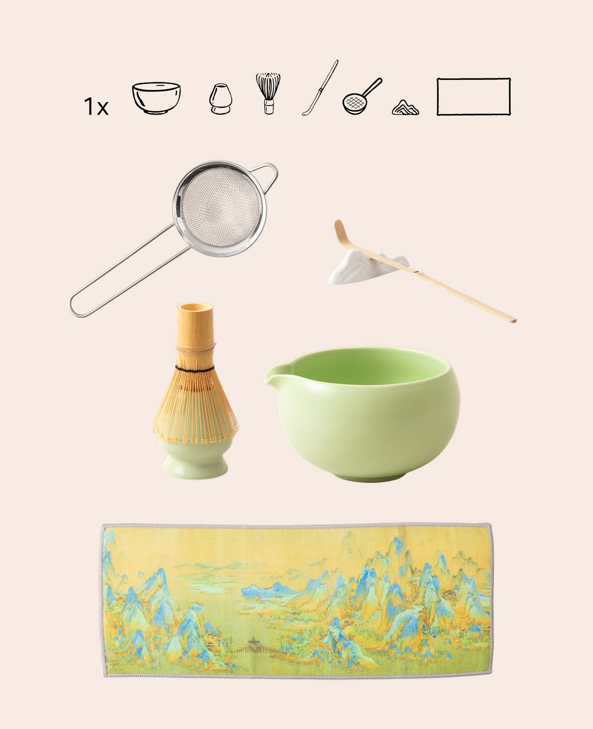(Lot de 7) Kit de cérémonie du thé japonais en céramique Matcha