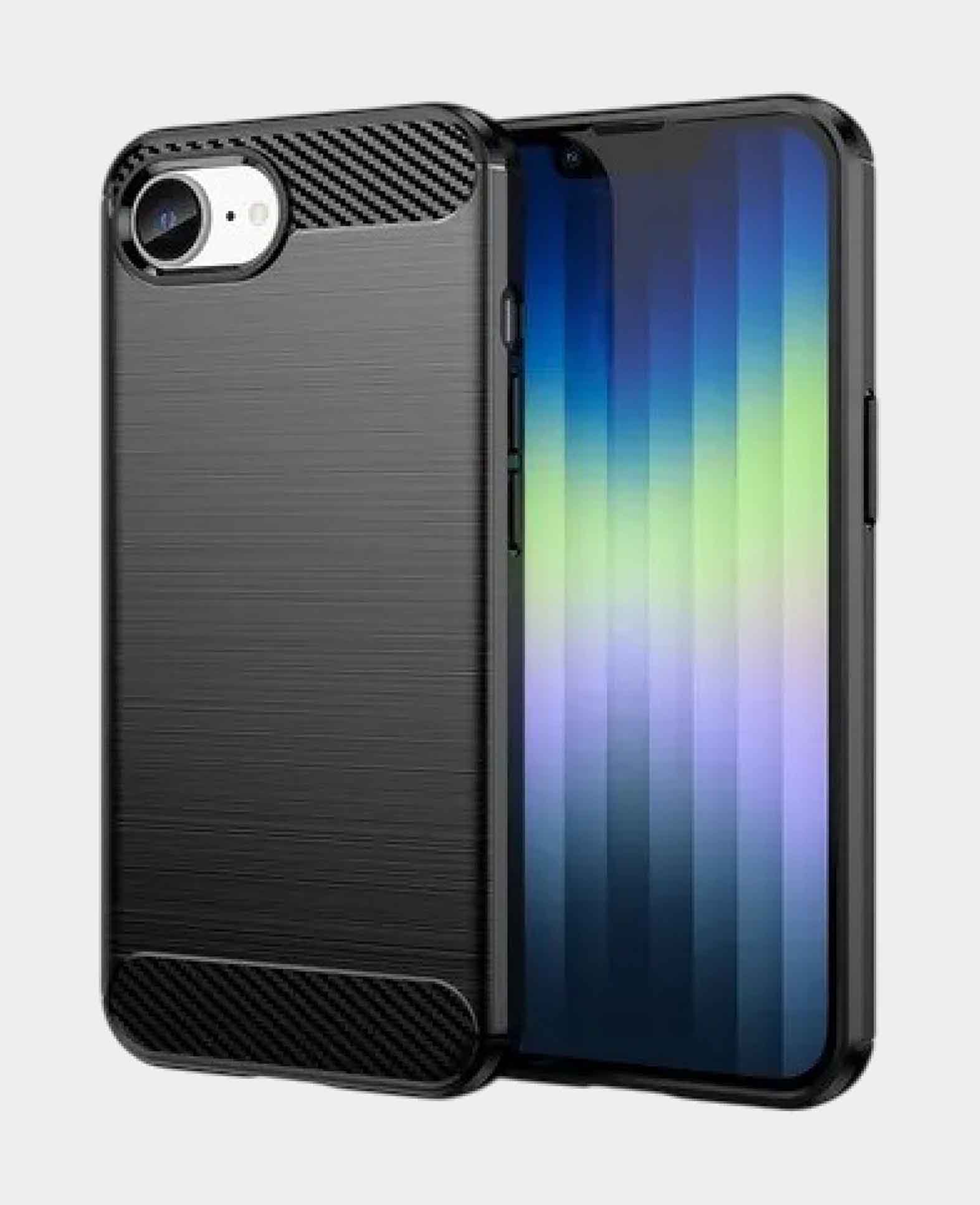 iPhone 16e Gummi Case Schutzhülle Carbon Look - Schwarz