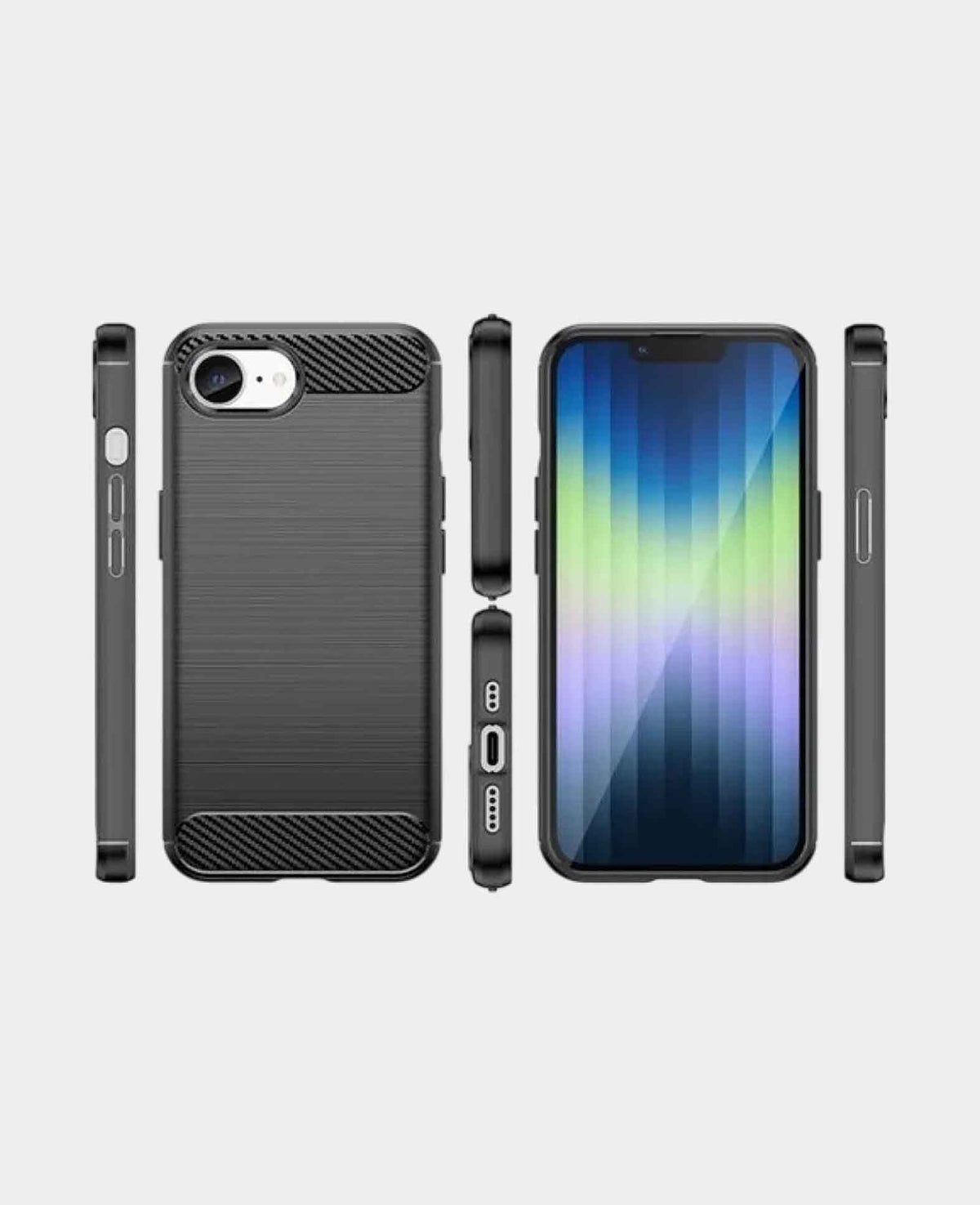 iPhone 16e Gummi Case Schutzhülle Carbon Look - Schwarz