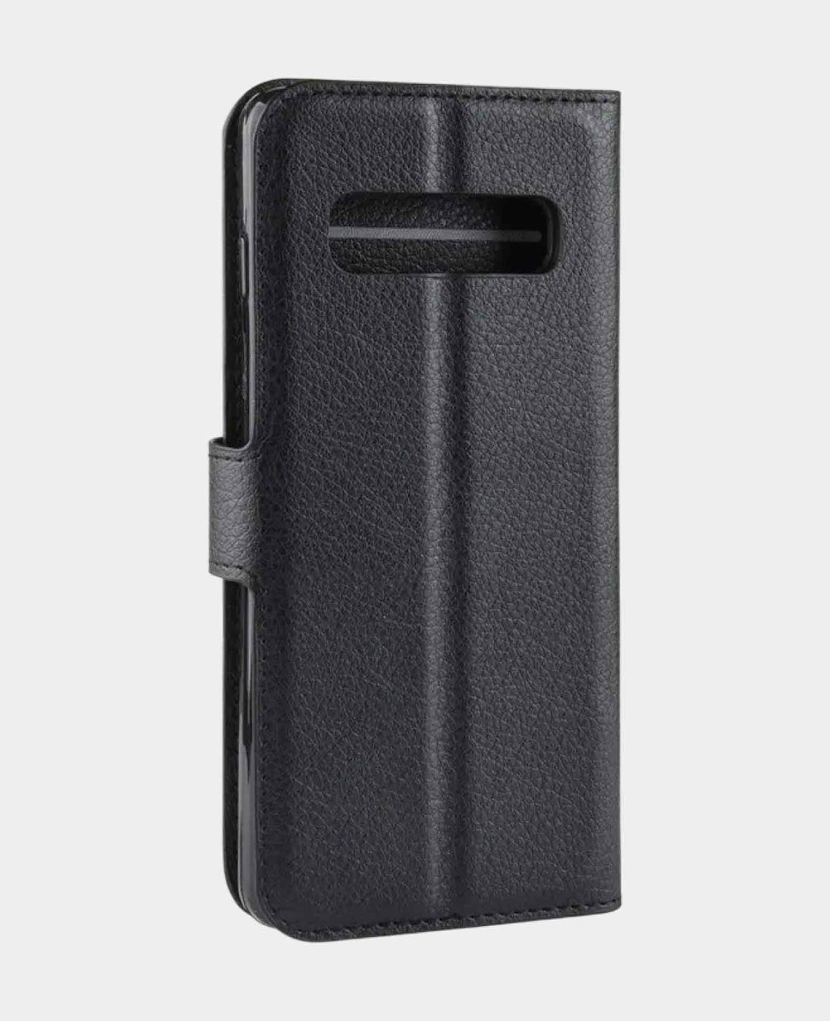 Samsung Galaxy S10 Leder Tasche Flip Cover Litchi Look - Schwarz