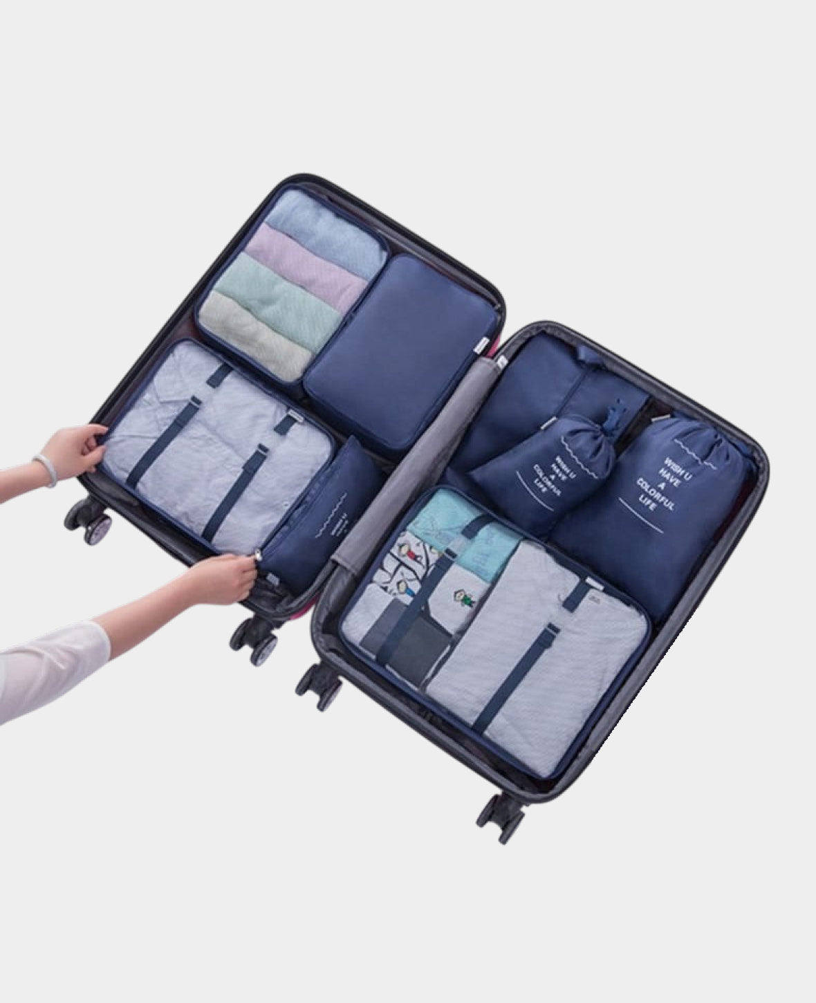 (8-piece Set) Travel Storage Bags for Luggage - Dark Blue
