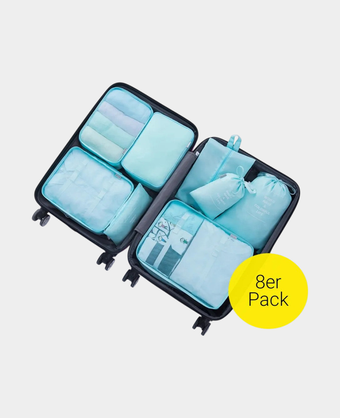 (8er Set) Reise Aufbewahrungsbeutel Tasche für Reisegepäck - Hellblau