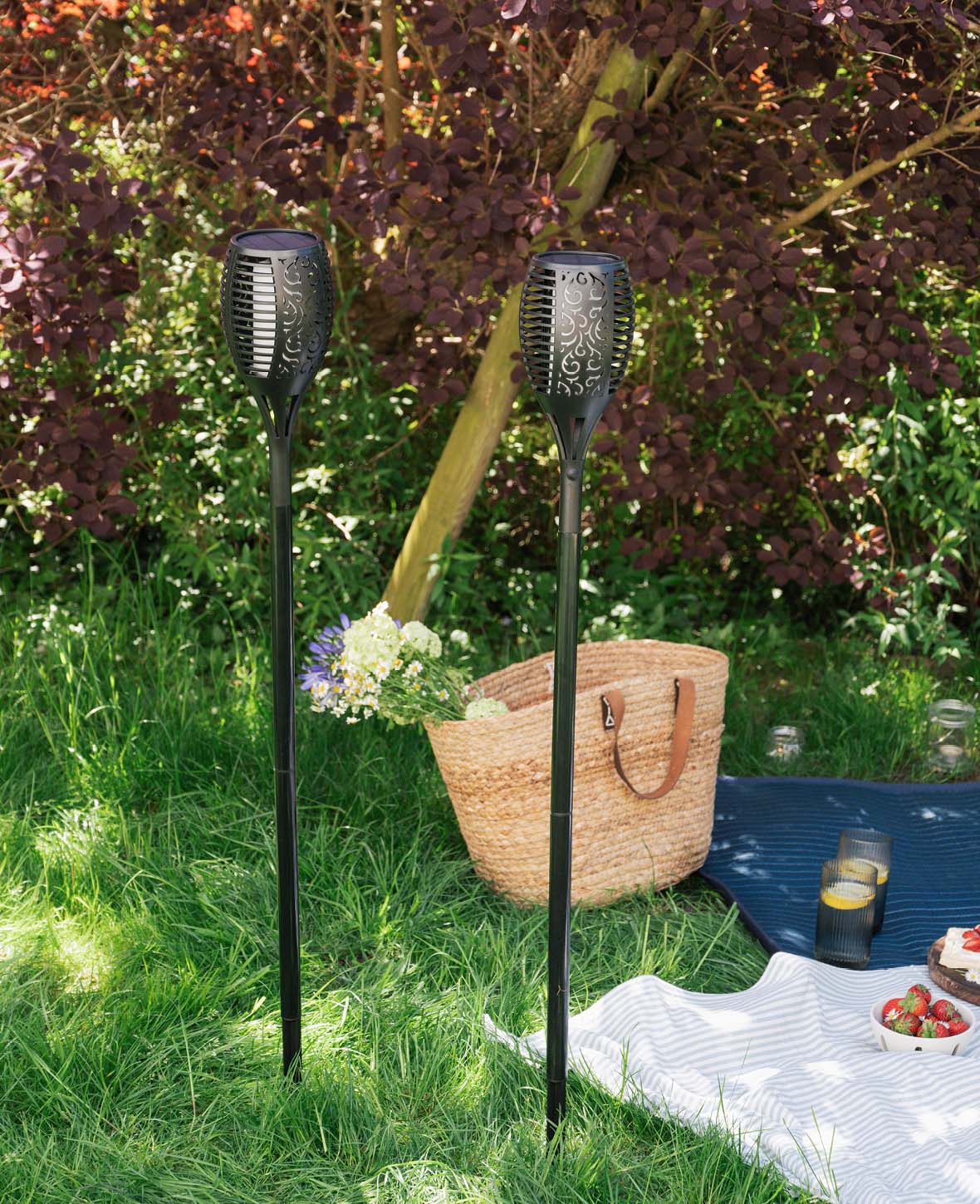 (Lot de 2) Lampes solaires LED vacillantes Torches de jardin extérieures IP65 - Chaud