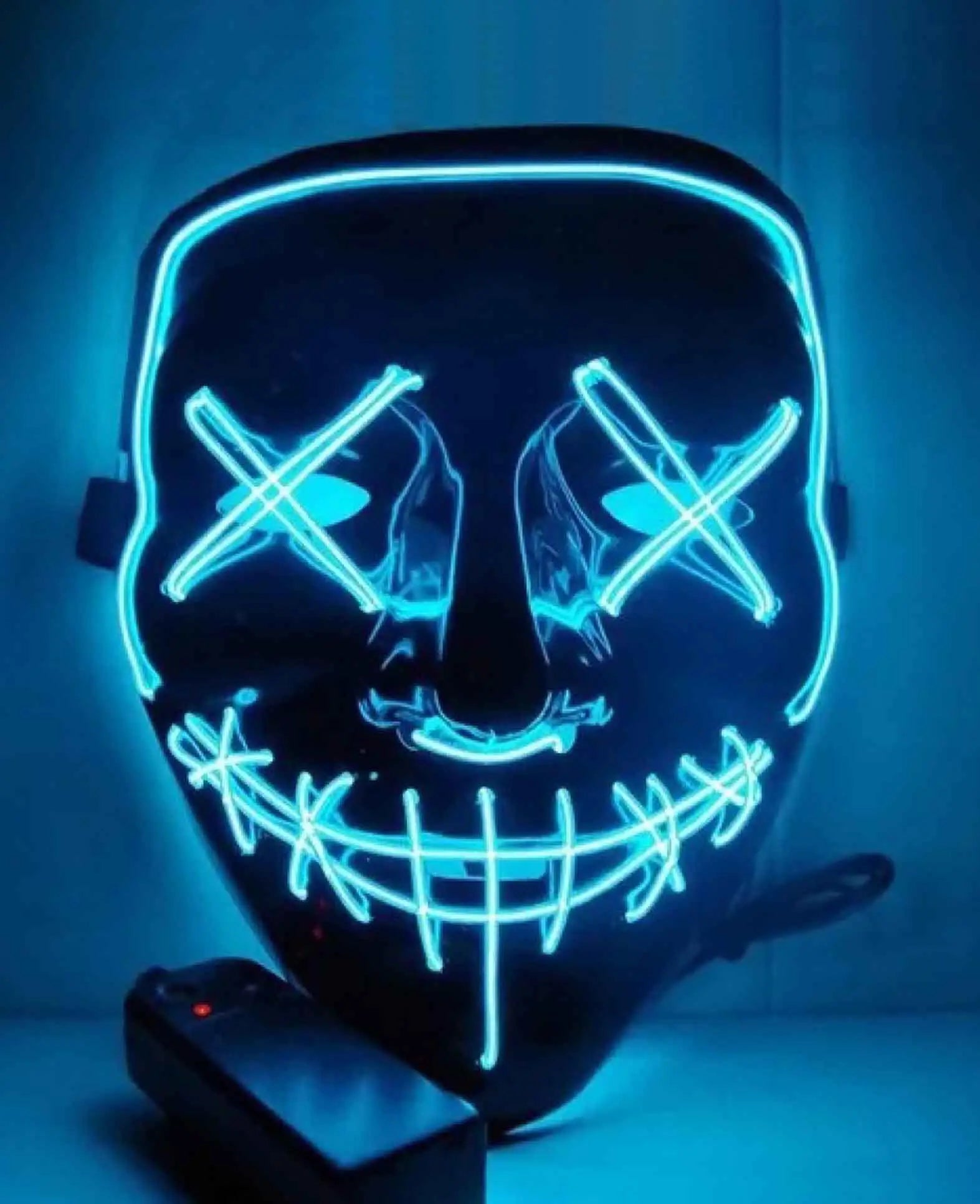 LED Monster Purge Mask Mardi Gras Half Mask Party - Blue / Black