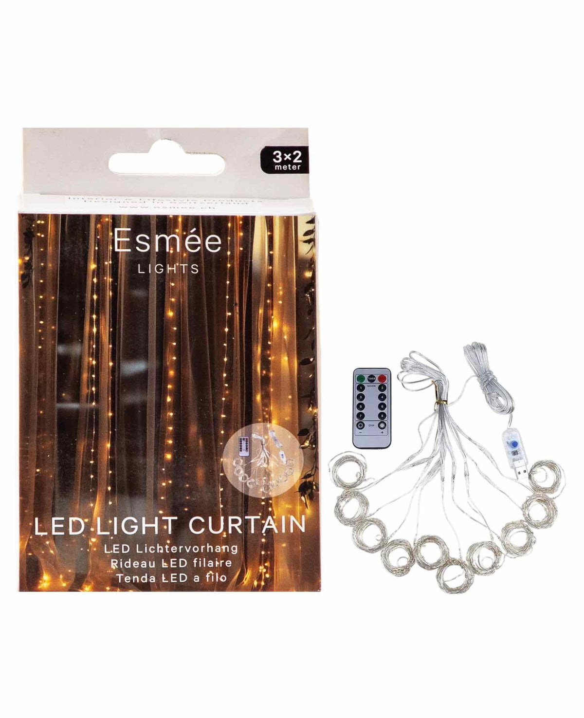 LED's Deko USB Draht Lichterkette Vorhang Beleuchtung - Warmweiss, 3 × 2m