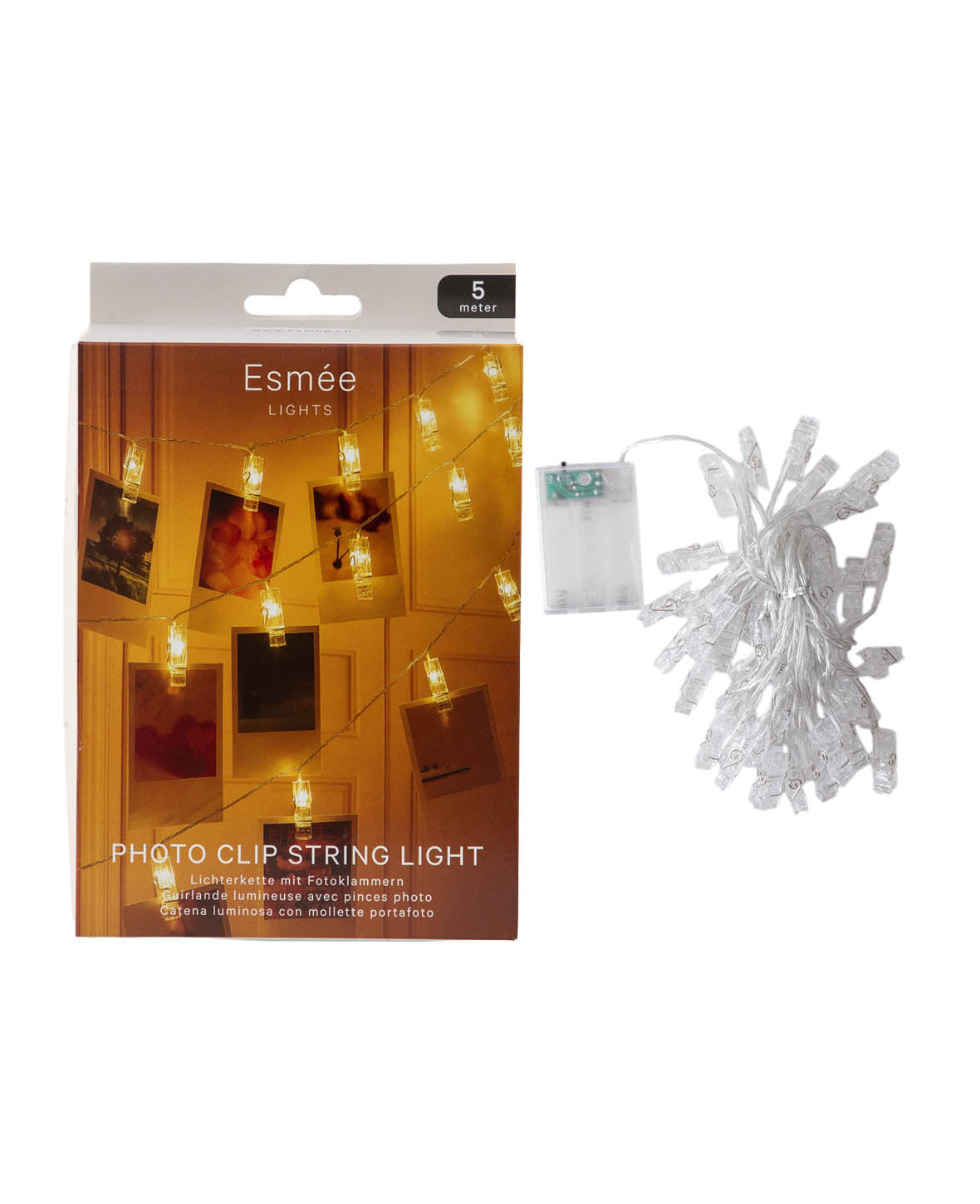 LED Lichterkette mit Foto Clips / Klammern - Warmweiss, 5 m