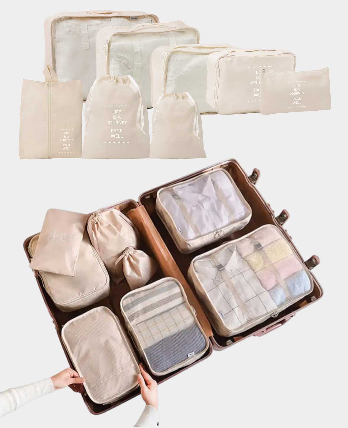8in1 Splashproof Suitcase Organizer Travel Luggage, Beige