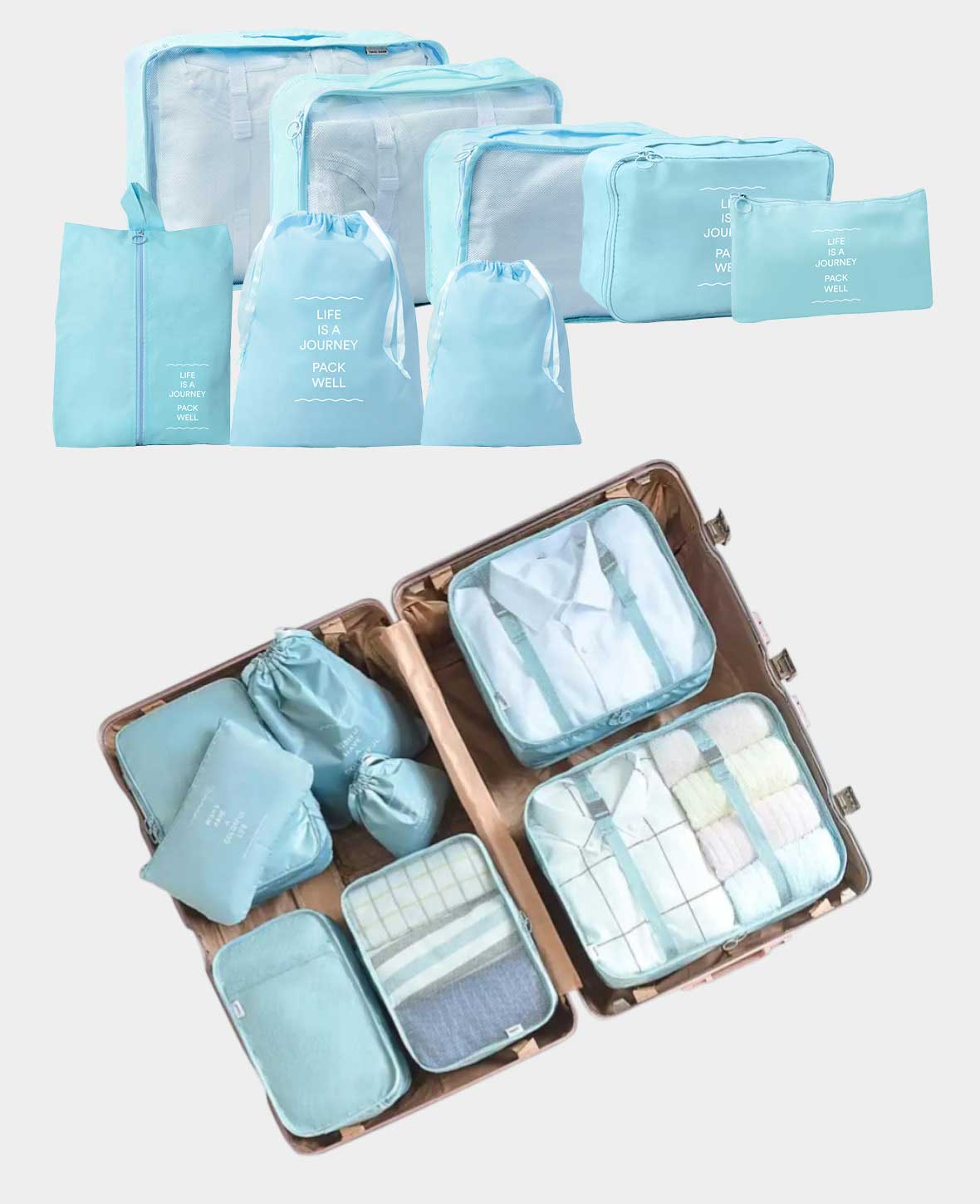 8 in 1 Reise Organiser Set für Koffer & Gepäck – Dunkelblau