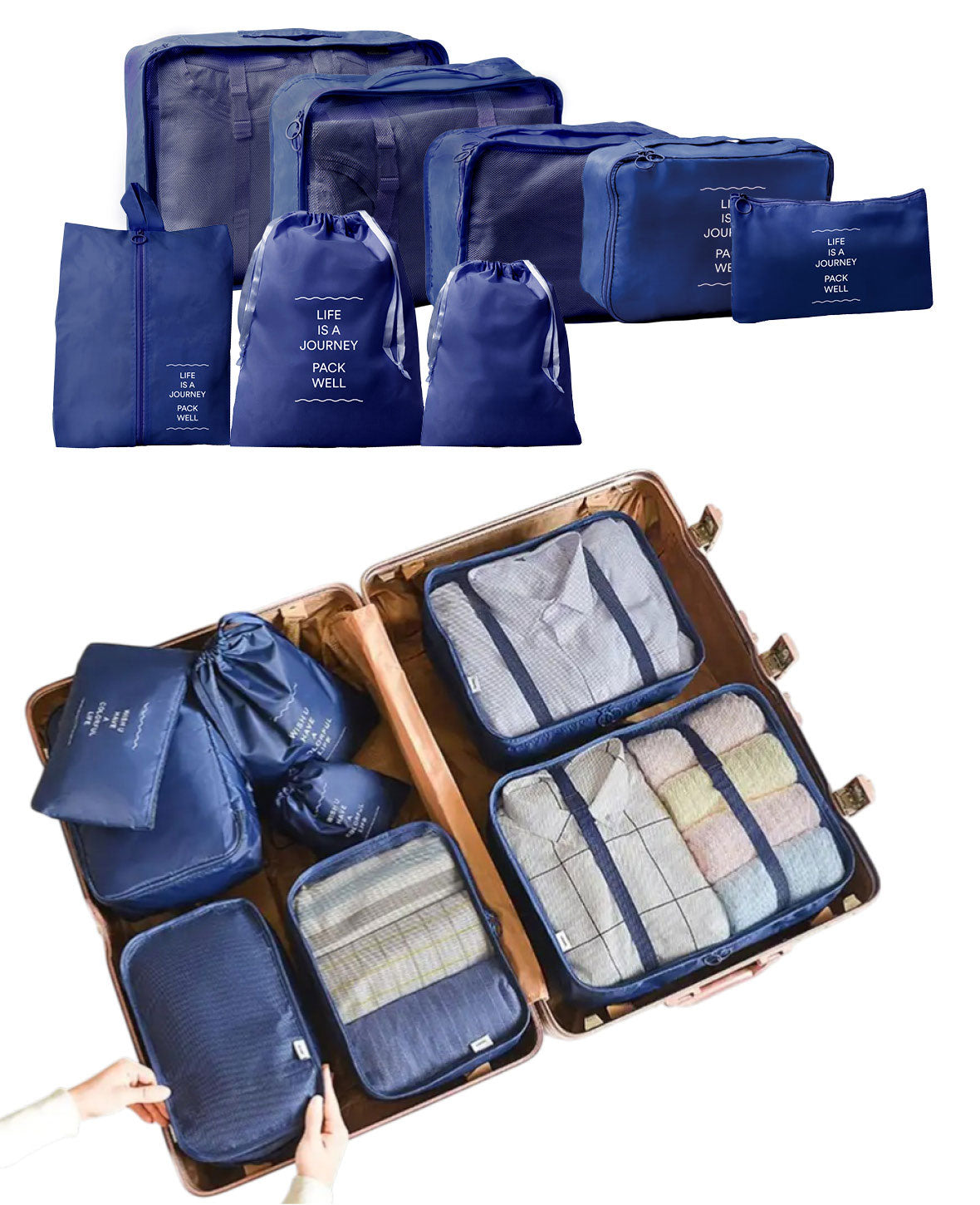 8 in 1 Reise Organiser Set für Koffer & Gepäck – Hellblau