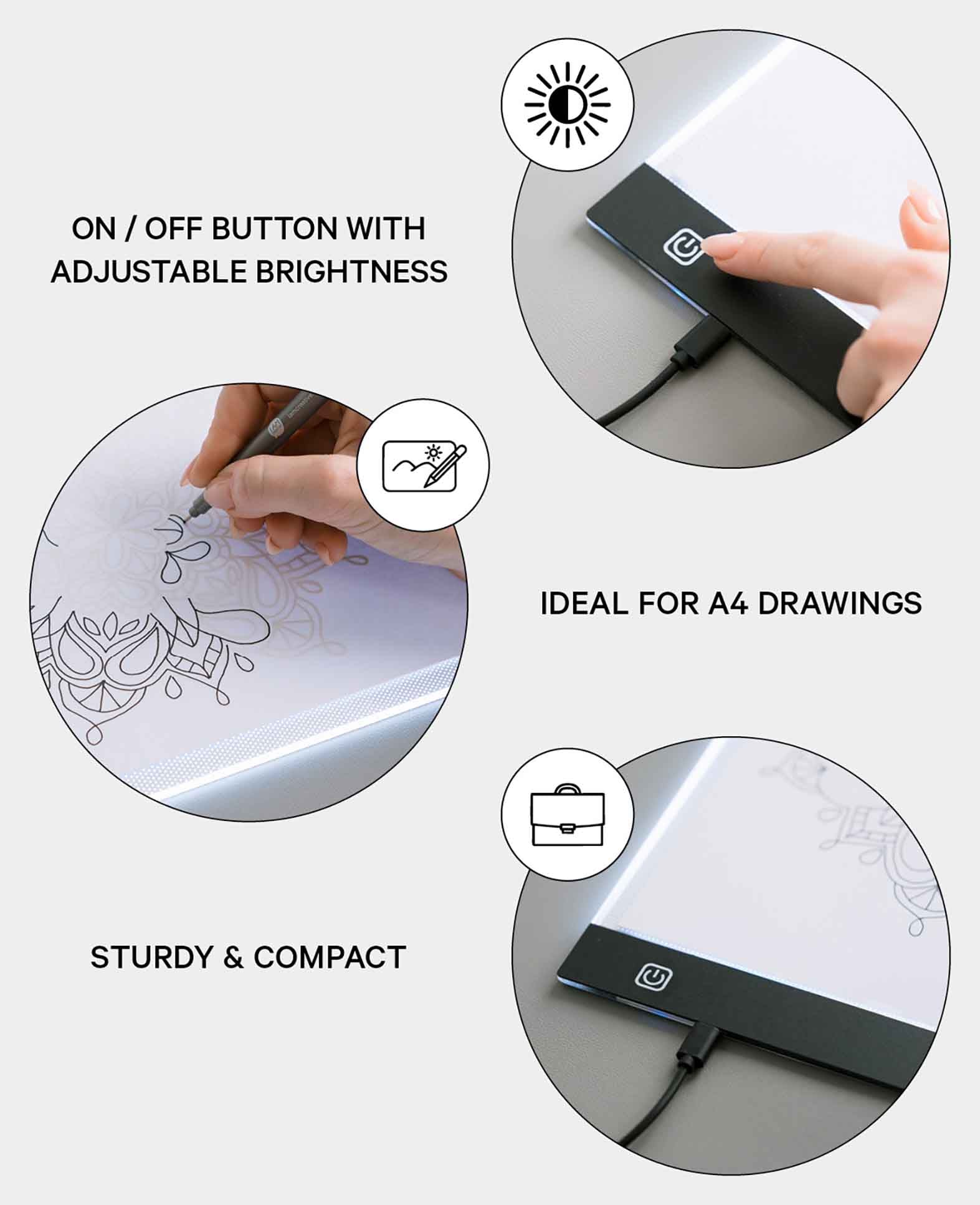 Tablette lumineuse à LED dimmable A4, tablette graphique, table lumineuse, table de copie
