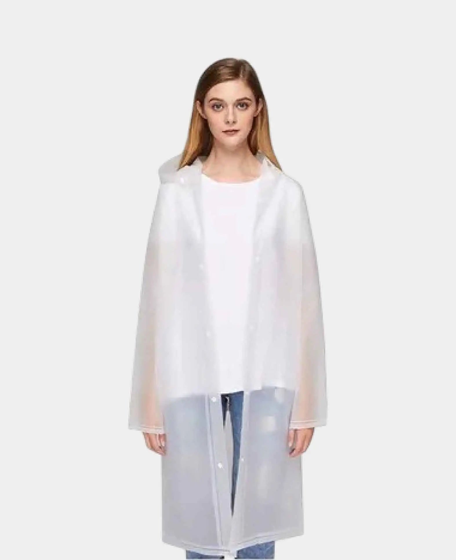 (155cm) Unisex Vinyl Rain Jacket Windbreaker Poncho Rain Cape with Hood