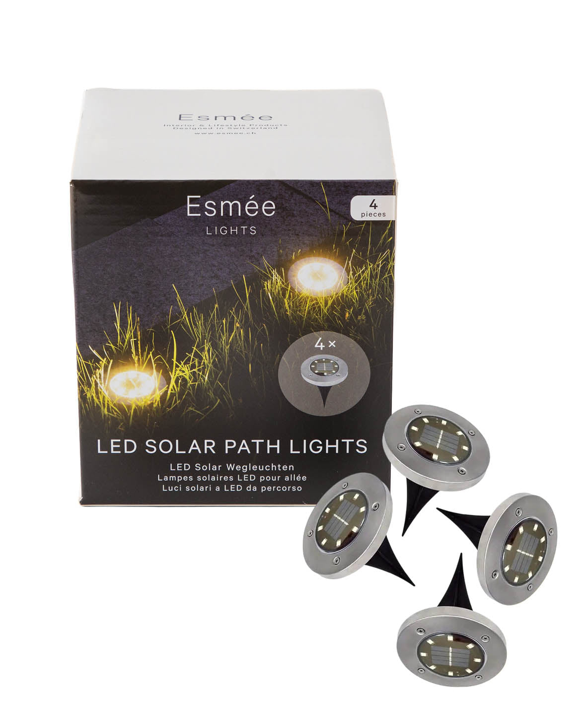 Wasserfeste Solar LED Lampe / Webgeleuchtung aus Edelstahl, 4 Stk.