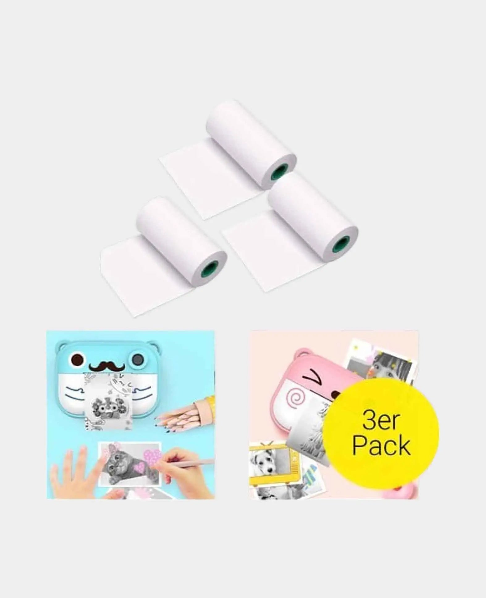 (3er Set) Ersatzrollen Thermorollen für Mini Kinder Sofortbild Kamera