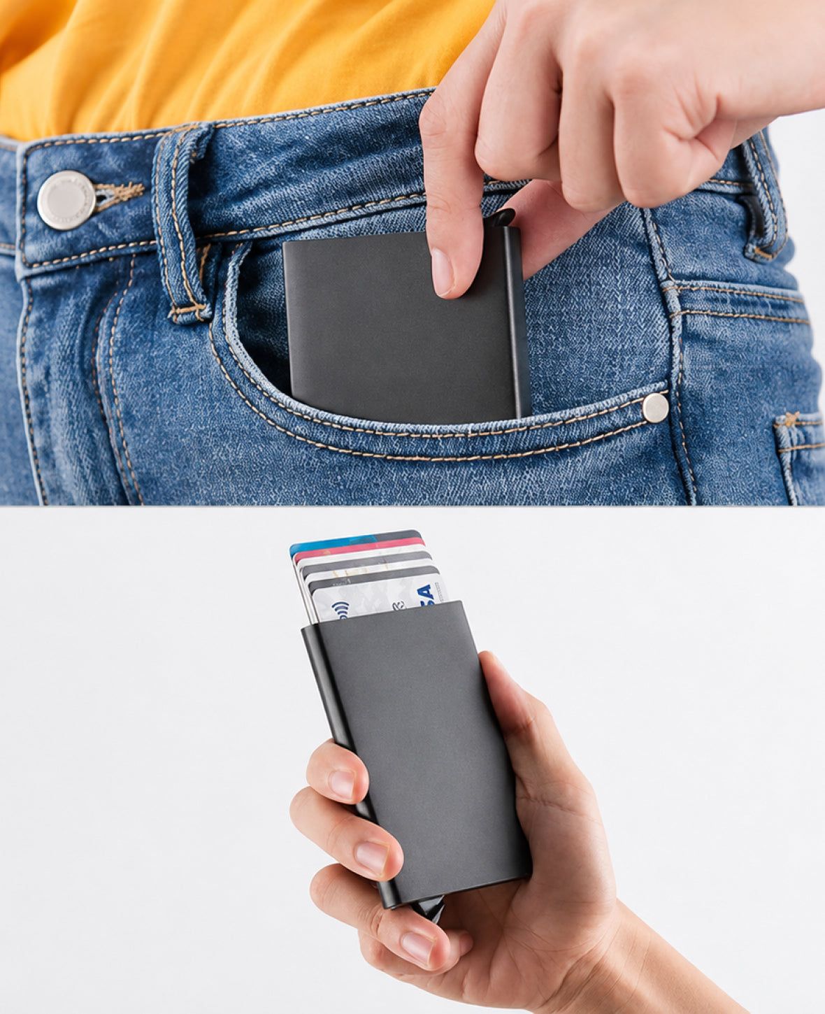 Kreditkarten Etui mit Kartenauswurf-Mechanismus (RFID Schutz)