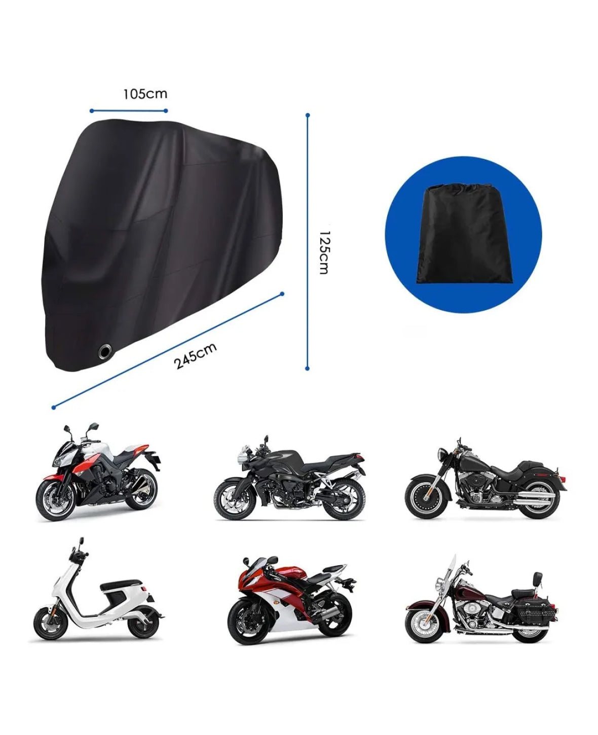 Motorcycle Cover, Black, 245x105x125cm