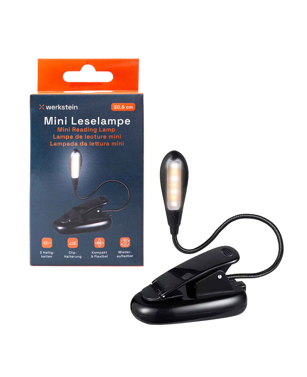 LED Leselampe mit biegbarem Schwanenhals und Clip Halterung, Schwarz
