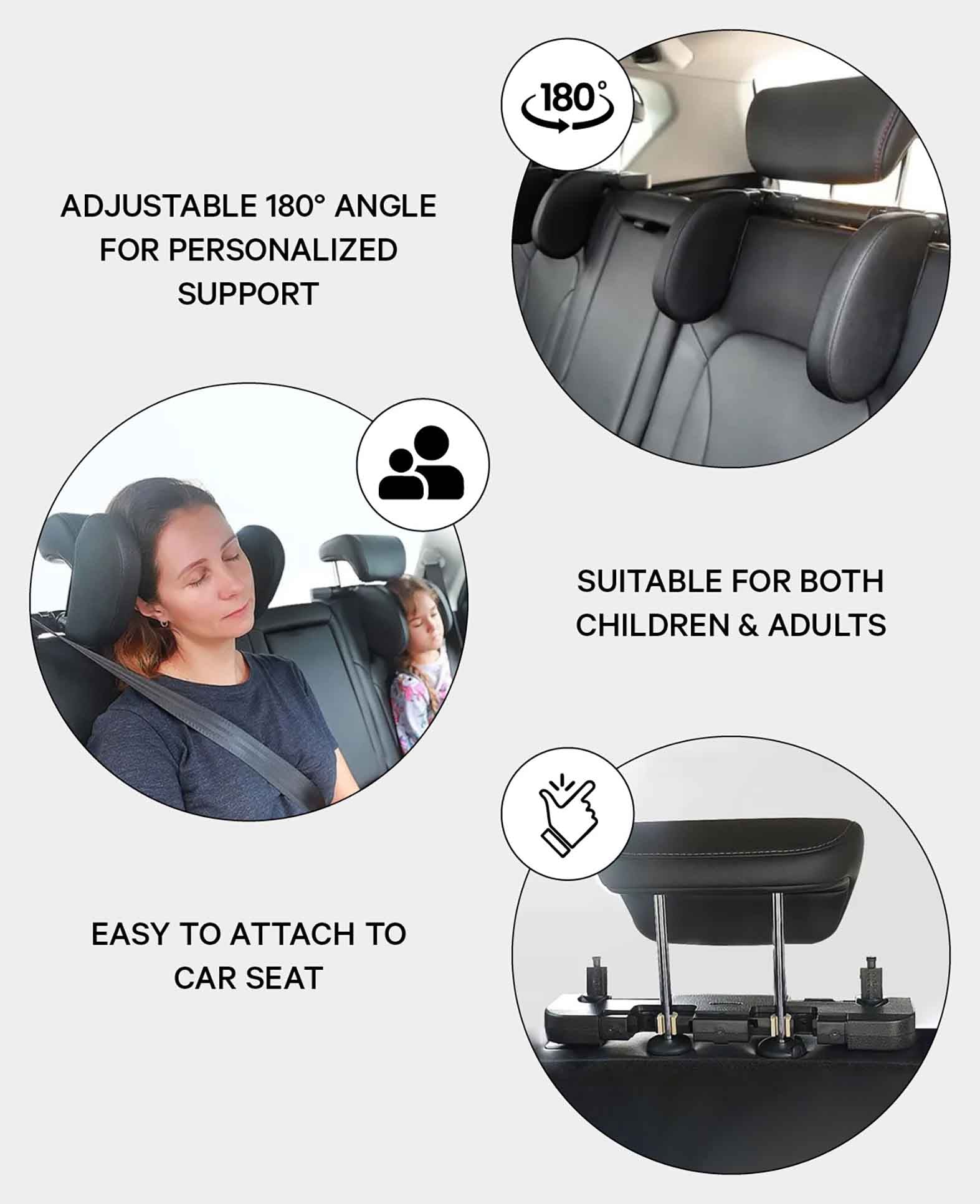 Car Seat Leather Headrest Automotive Car Neck Pillow 180° Adjustable